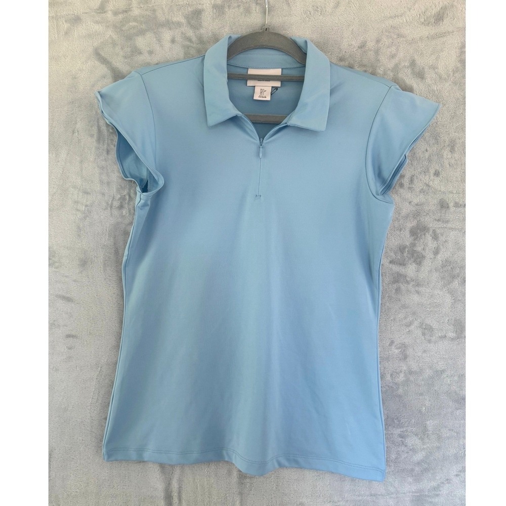 Laura Ashley Golf & Tennis Light Blue Quarter Zip Ruffle Cap Sleeve Polo Shirt S